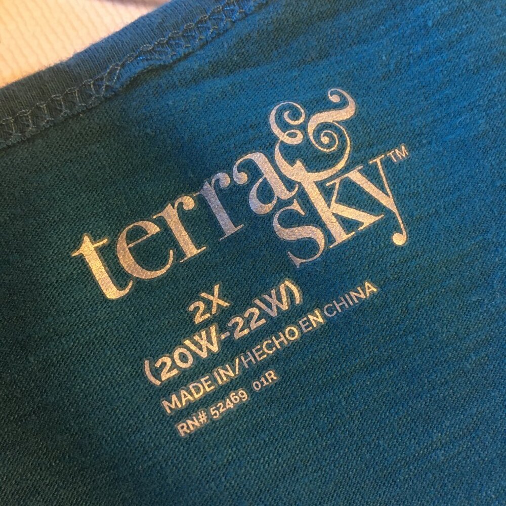 Terra & Sky Womens Plus Size 2X Knit Babydoll Henley Top Teal Flowy - Picture 7 of 9